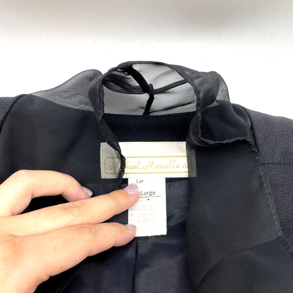 Vintage Michael Marcella Ltd Black Lace Padded Shoulder Flowy Jacket Women's L - Picture 5 of 11